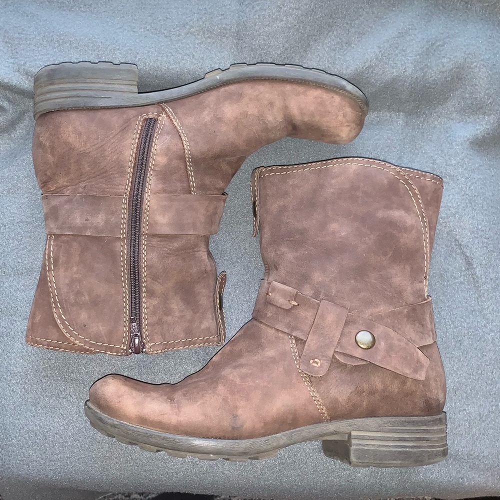 brown leather zip up ankle boots size 8 women’s